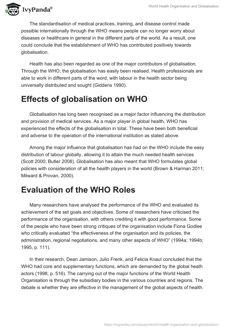 World Health Organisation and Globalisation. Page 5