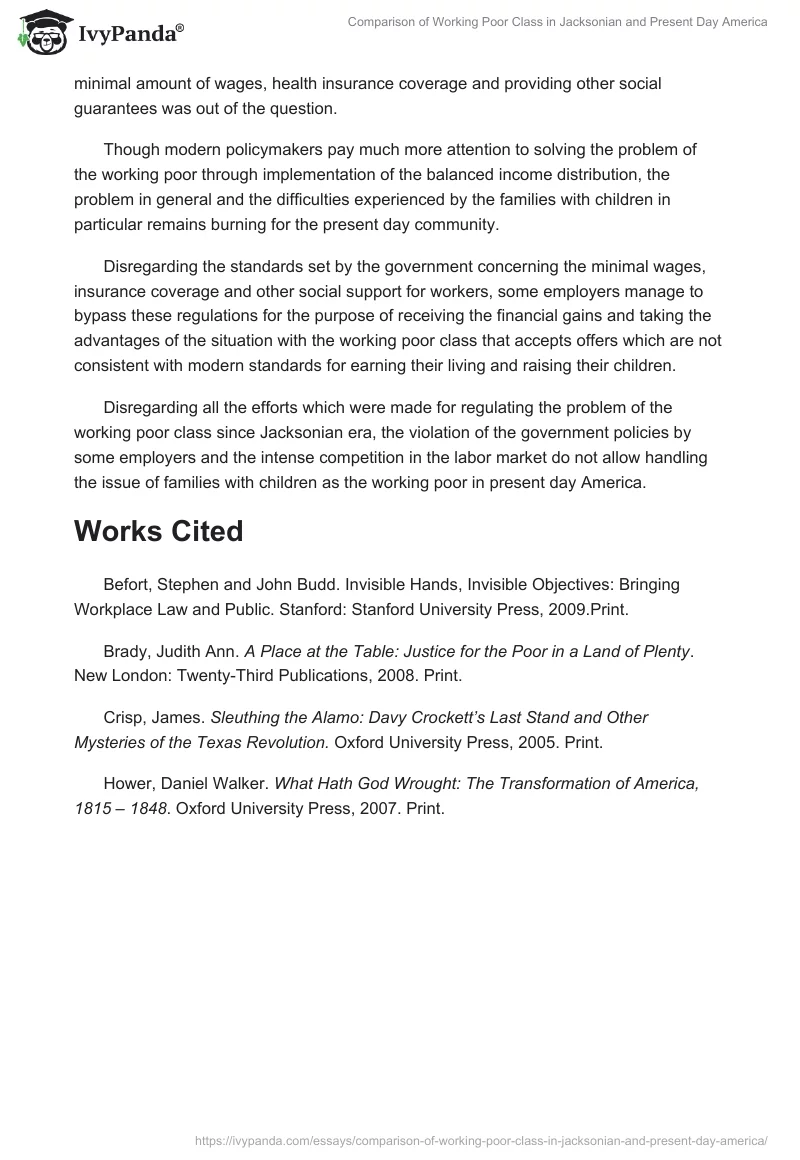 Comparison of Working Poor Class in Jacksonian and Present Day America. Page 4