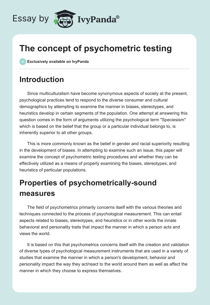 The concept of psychometric testing. Page 1