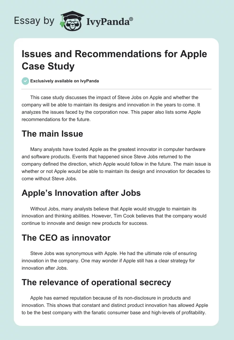 Issues and Recommendations for Apple Case Study. Page 1
