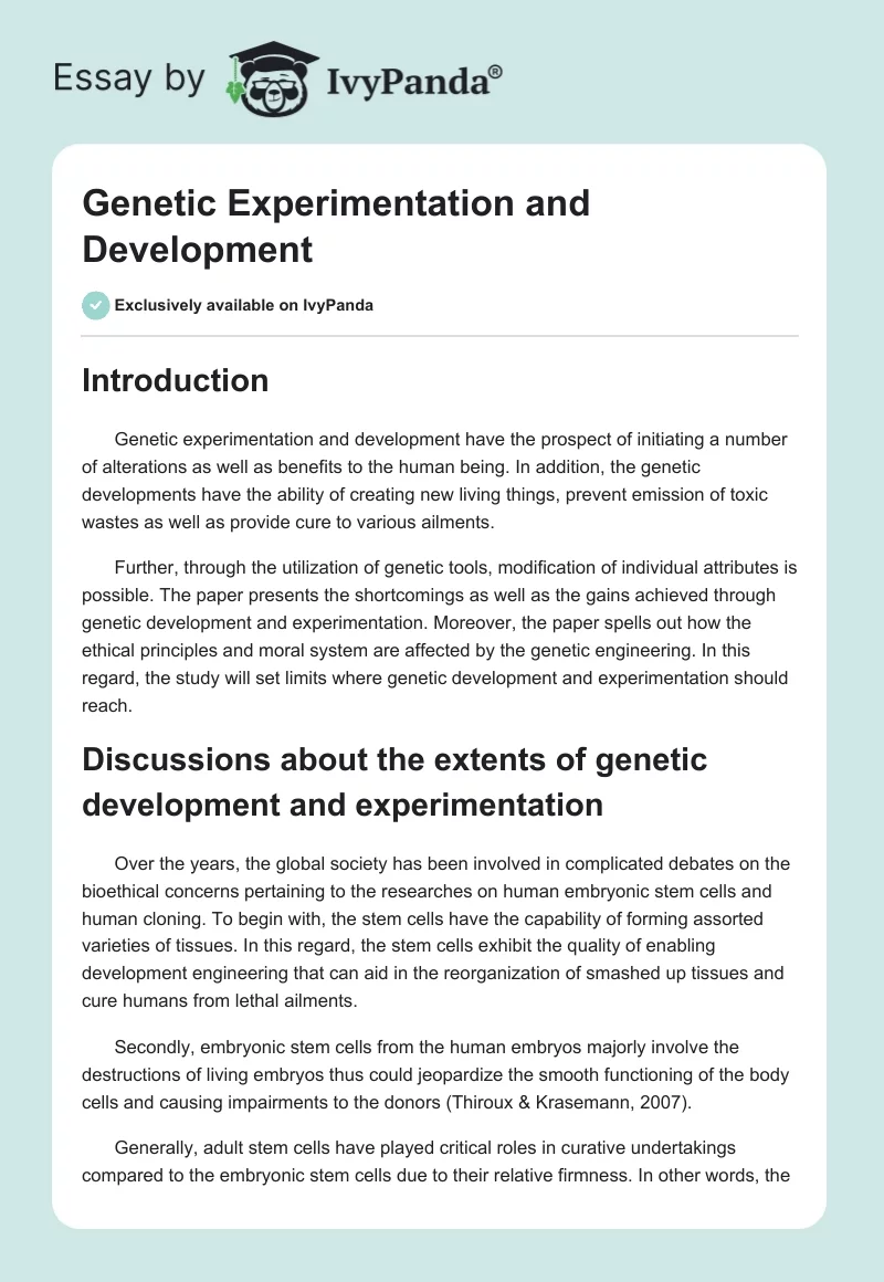 Genetic Experimentation and Development. Page 1