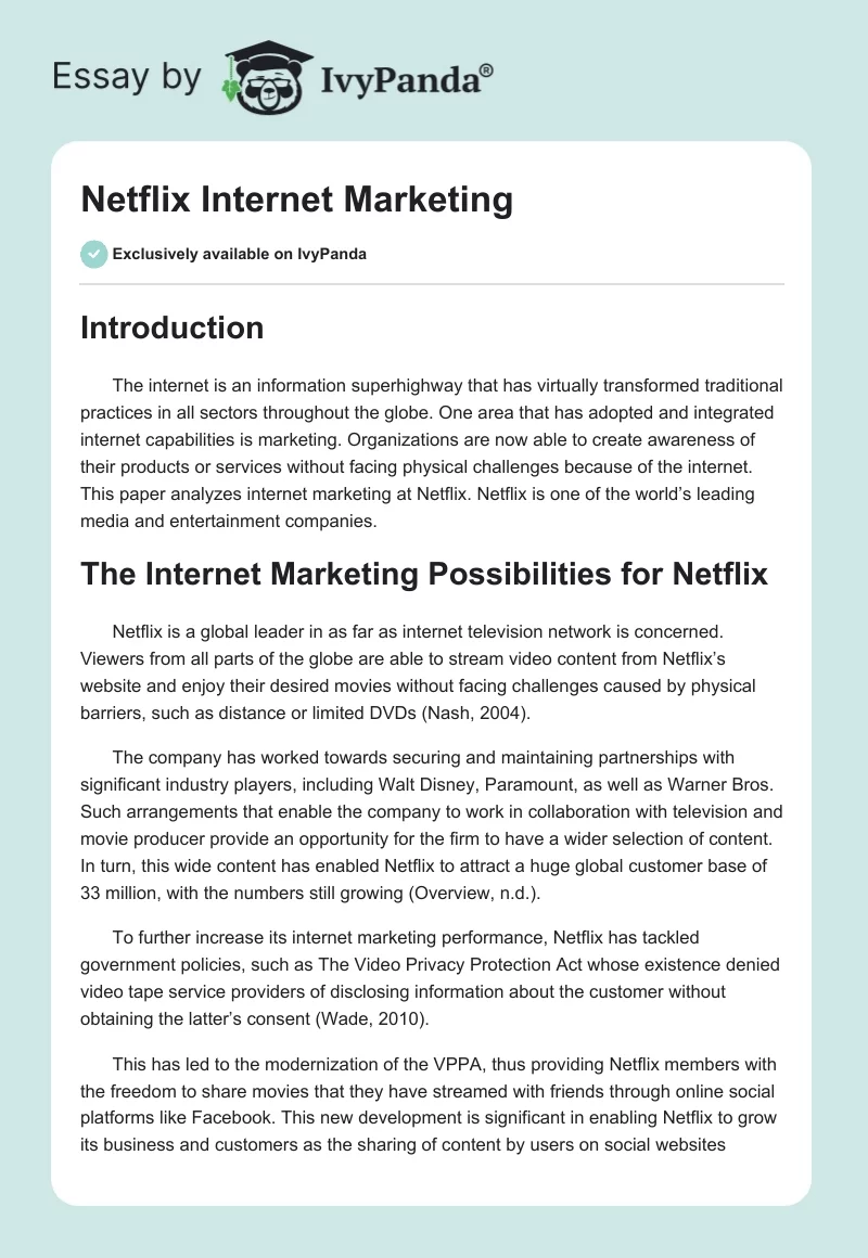 Netflix Internet Marketing. Page 1
