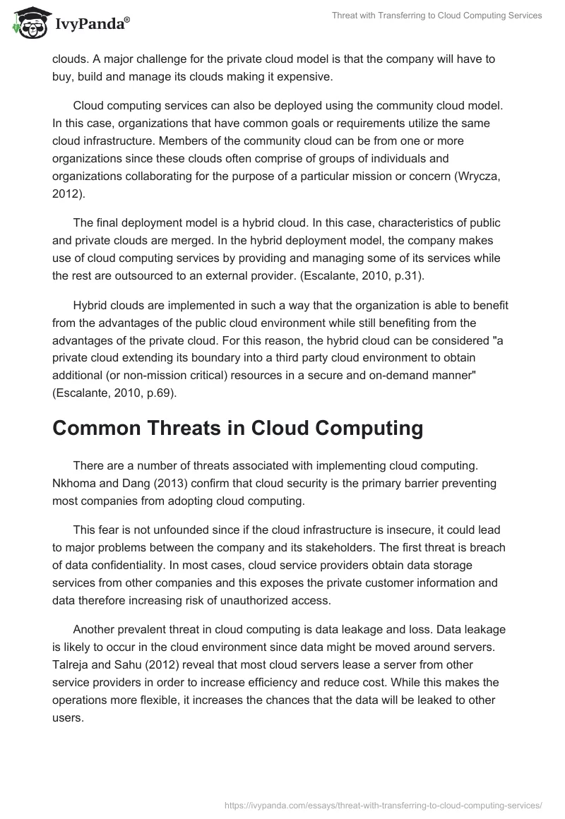 Threat with Transferring to Cloud Computing Services. Page 3