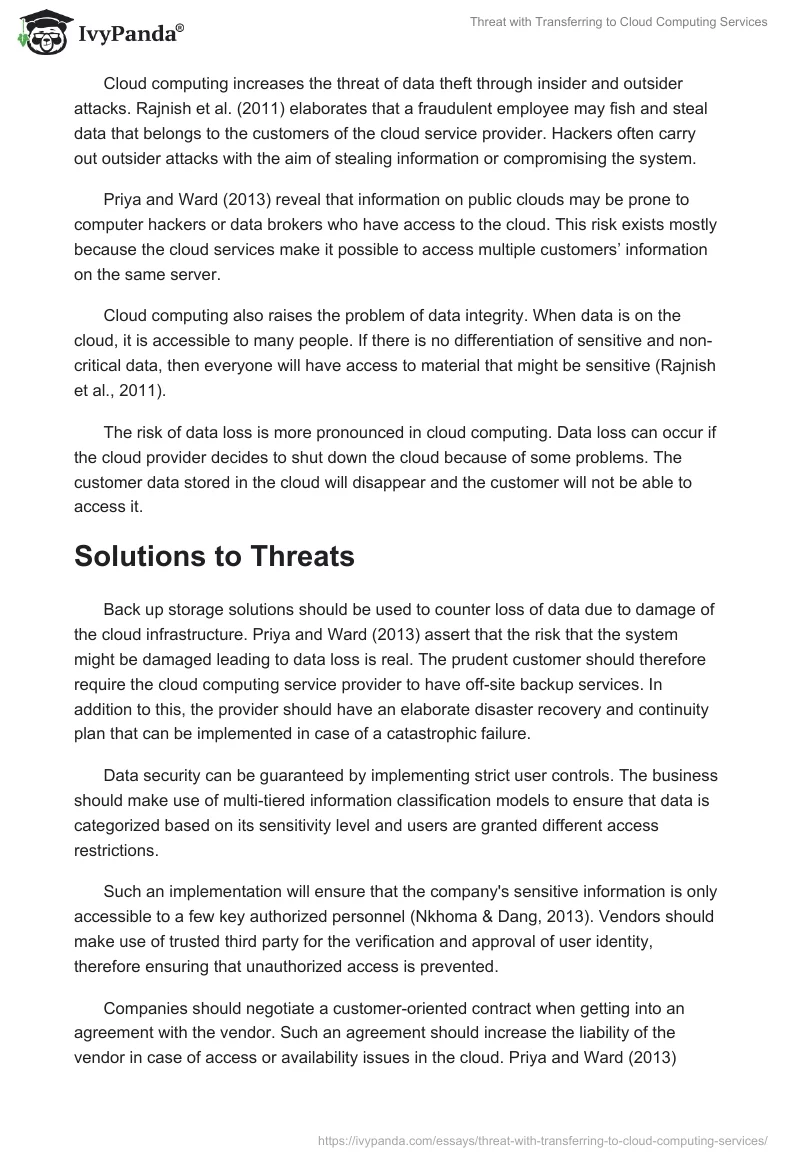 Threat with Transferring to Cloud Computing Services. Page 4