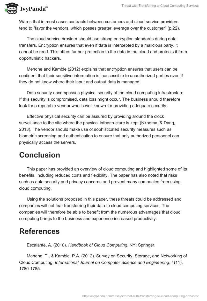 Threat with Transferring to Cloud Computing Services. Page 5