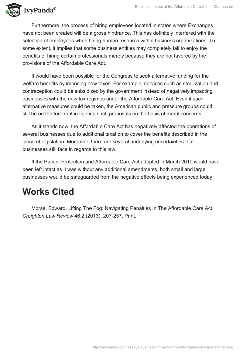Business Impact of the Affordable Care Act — Obamacare. Page 2