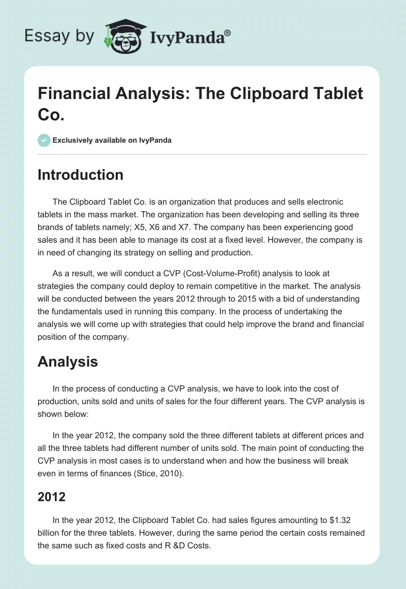 Financial Analysis: The Clipboard Tablet Co.. Page 1