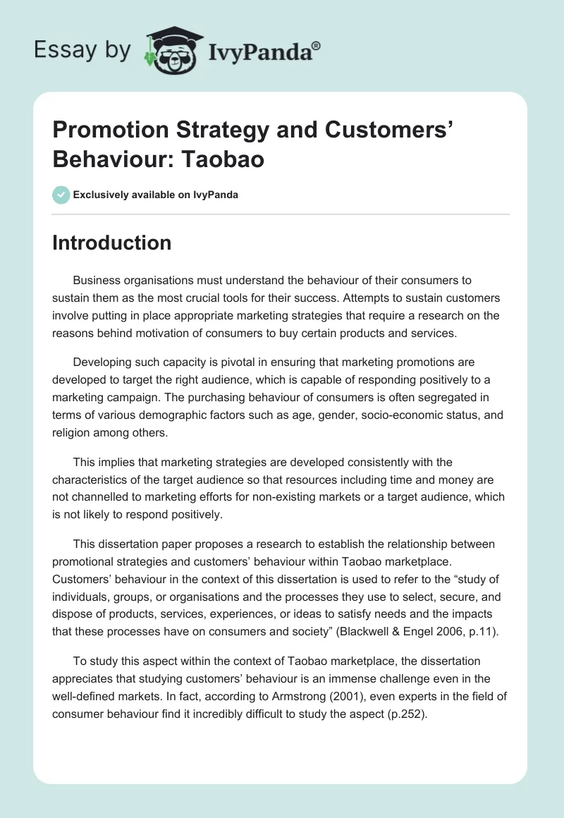 Promotion Strategy and Customers’ Behaviour: Taobao. Page 1