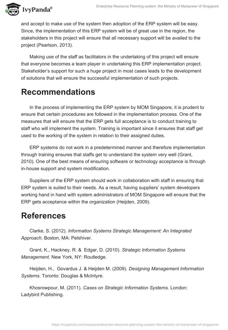 Enterprise Resource Planning system: the Ministry of Manpower of Singapore. Page 2