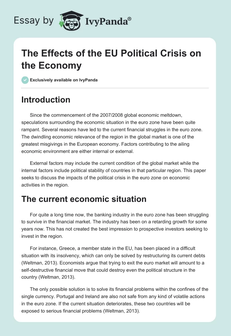 The Effects of the EU Political Crisis on the Economy. Page 1