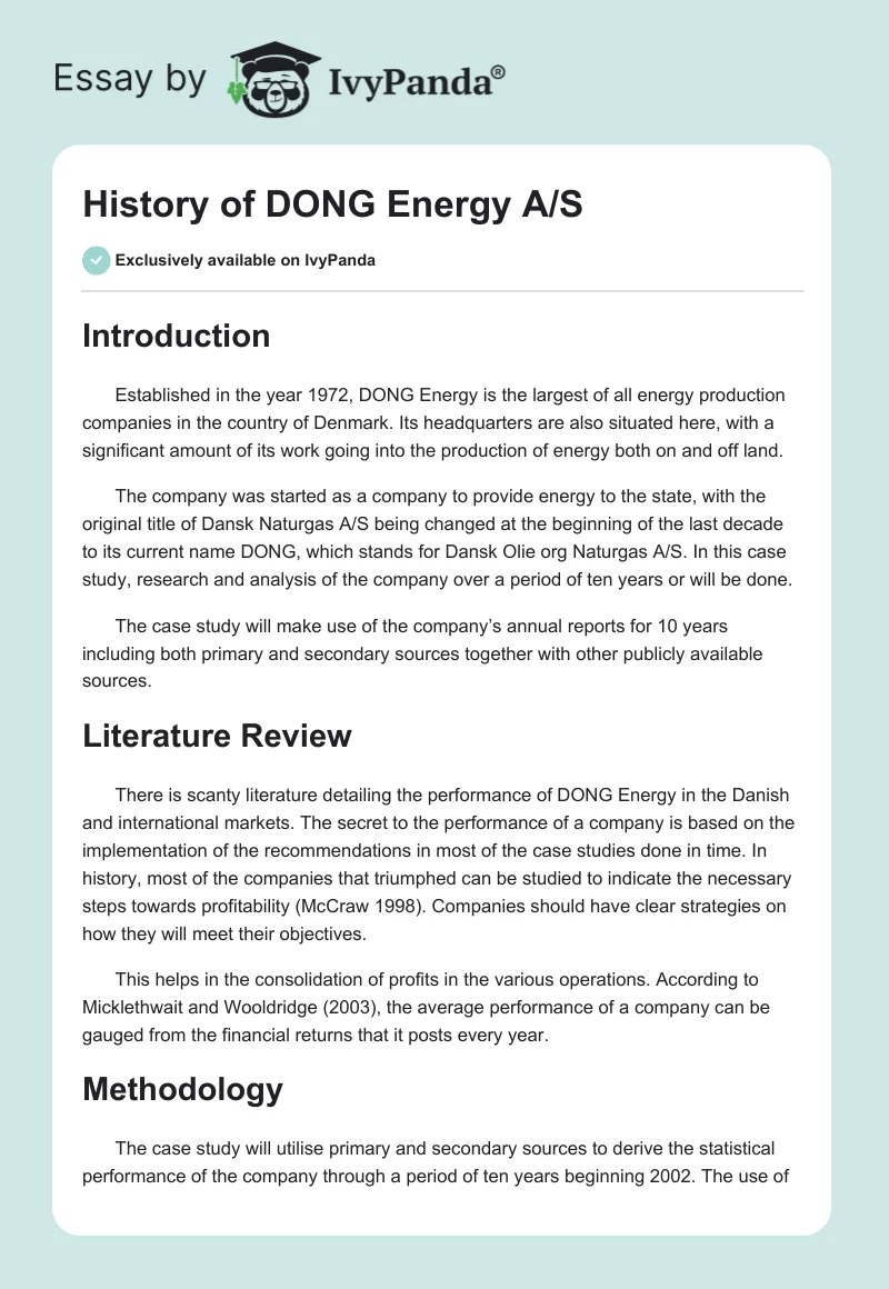 History of DONG Energy A/S. Page 1