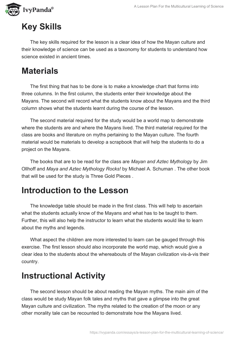 A Lesson Plan For the Multicultural Learning of Science. Page 2