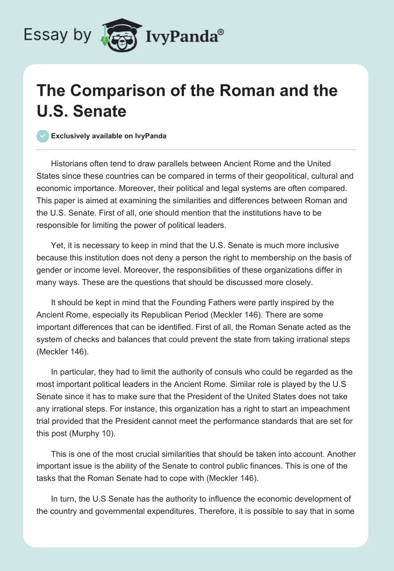 The Comparison of the Roman and the U.S. Senate. Page 1
