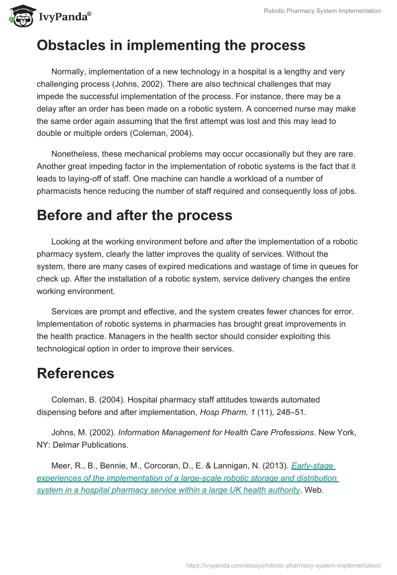 Robotic Pharmacy System Implementation. Page 3