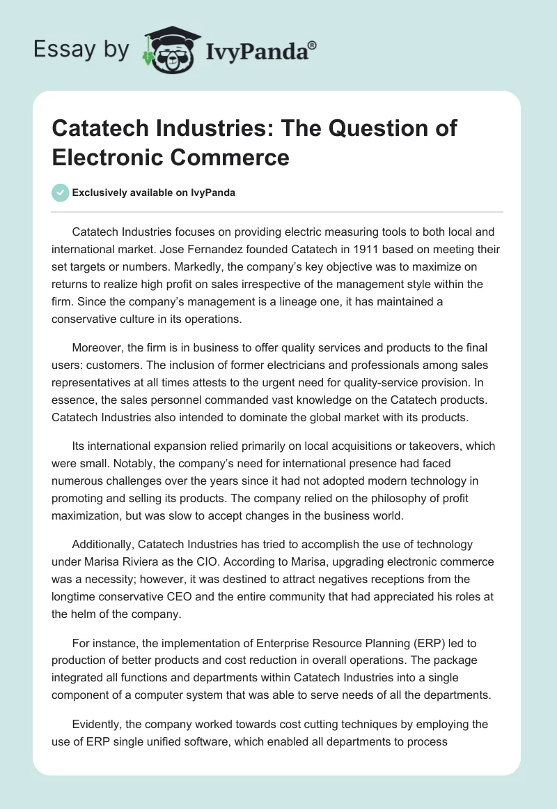 Catatech Industries: The Question of Electronic Commerce. Page 1