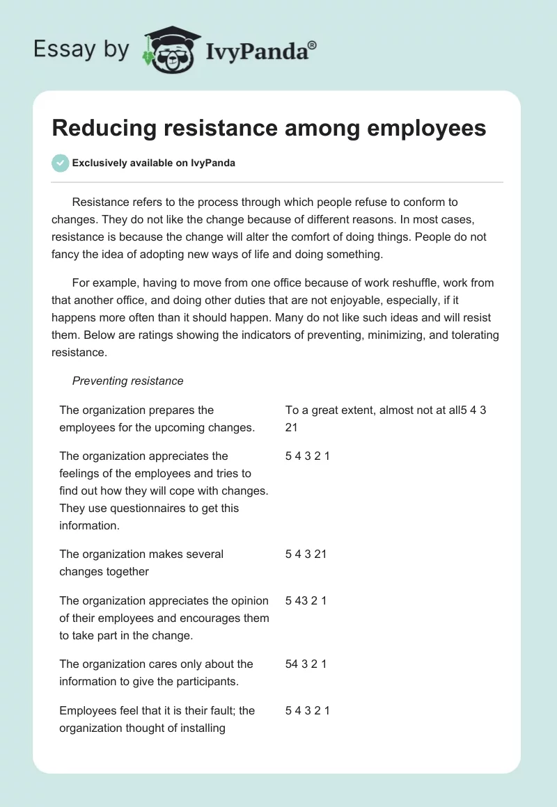 Reducing resistance among employees. Page 1