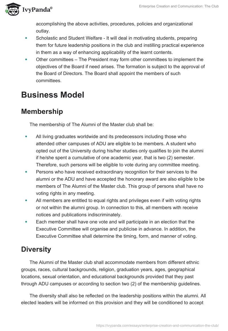 Enterprise Creation and Communication: The Club. Page 5