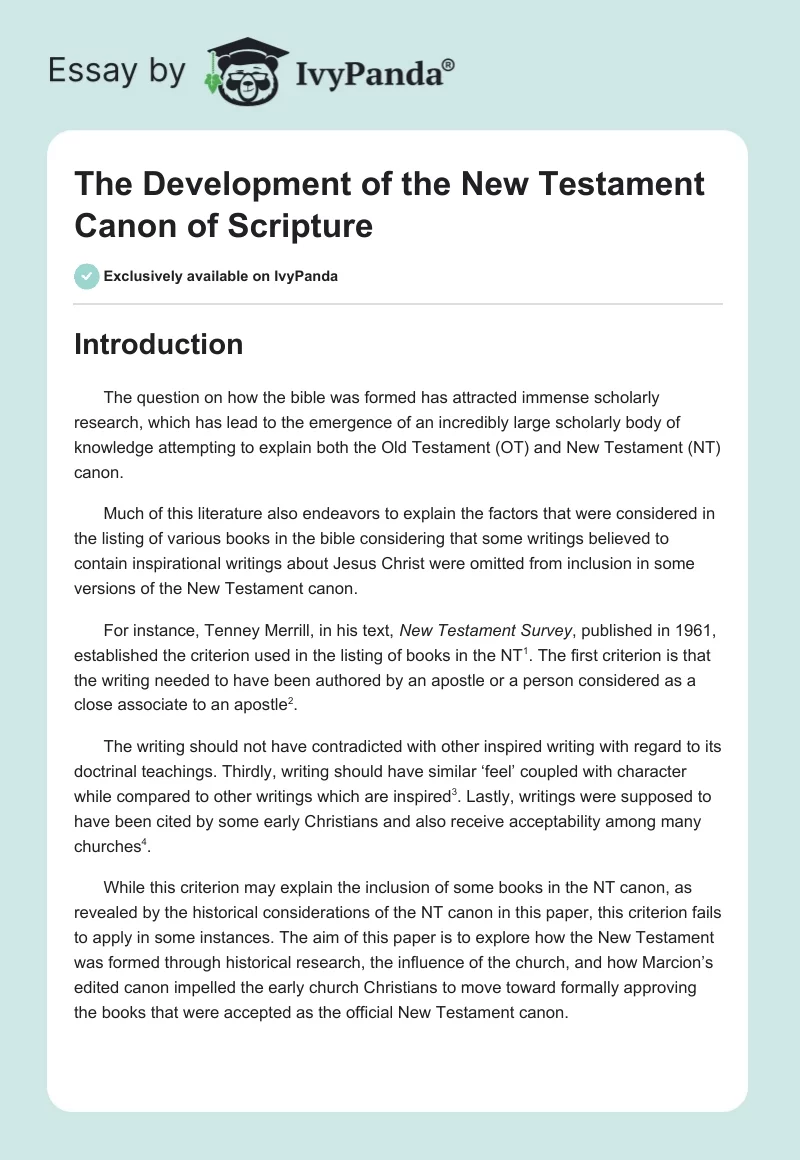 The Development of the New Testament Canon of Scripture. Page 1
