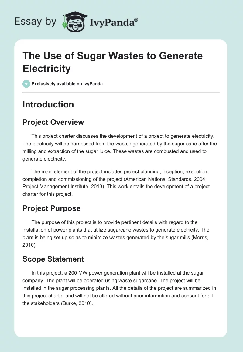 The Use of Sugar Wastes to Generate Electricity. Page 1