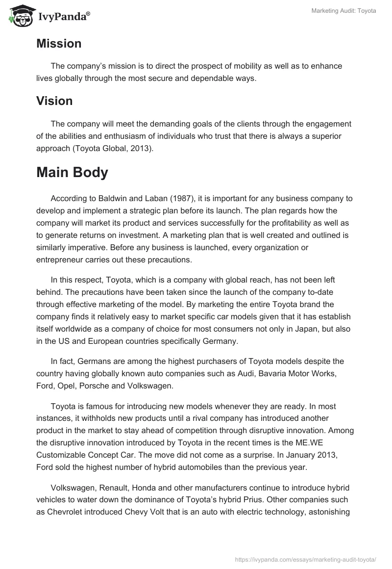 Marketing Audit: Toyota. Page 2