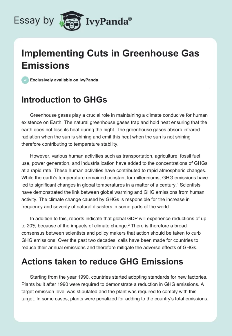Implementing Cuts in Greenhouse Gas Emissions. Page 1