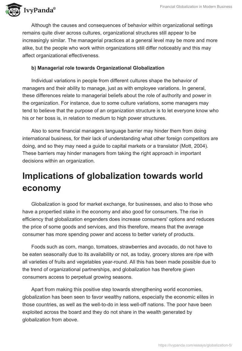 Financial Globalization in Modern Business. Page 4