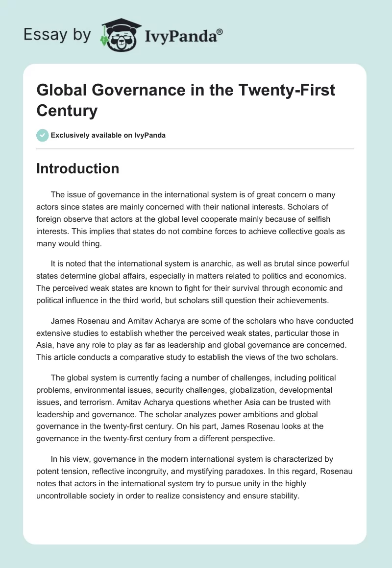Global Governance in the Twenty-First Century. Page 1