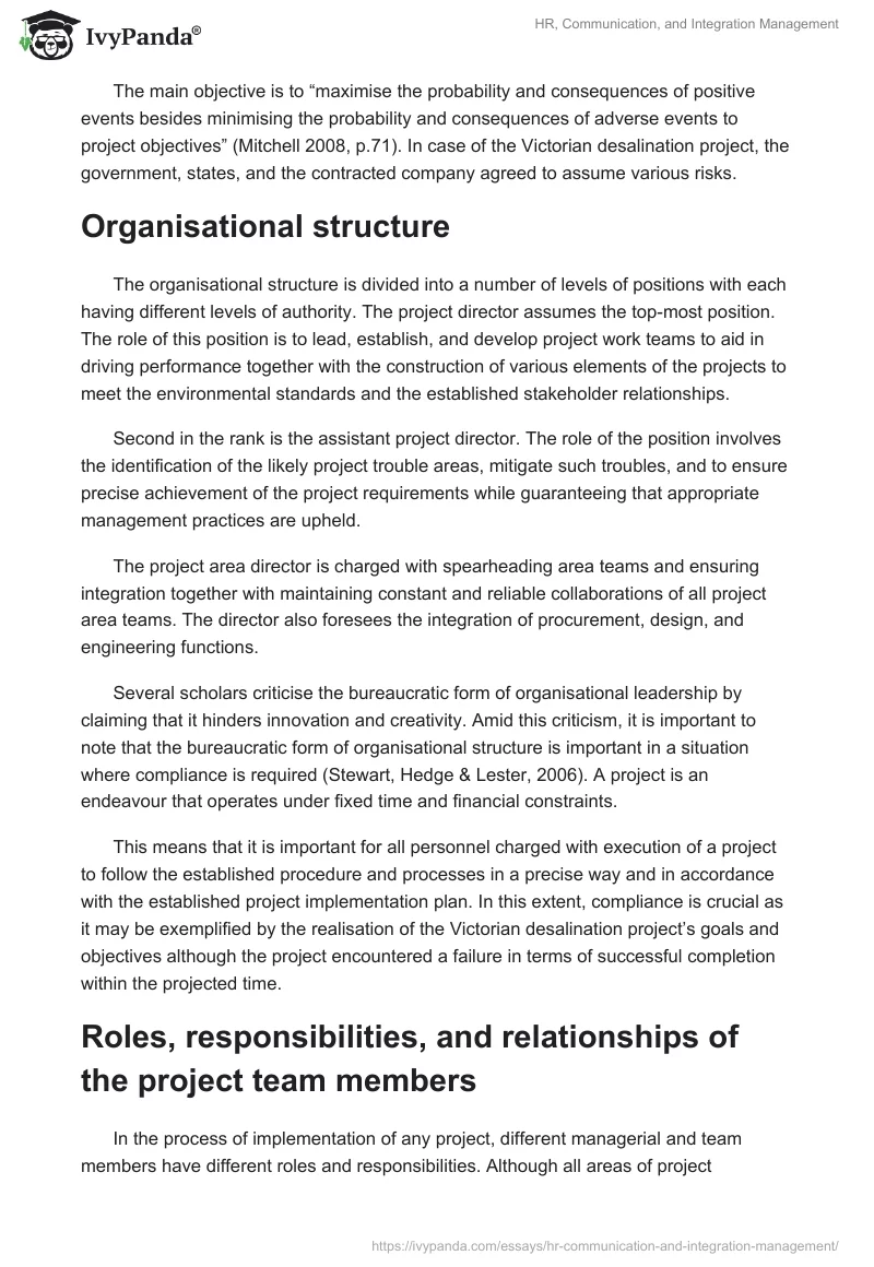 HR, Communication, and Integration Management. Page 4