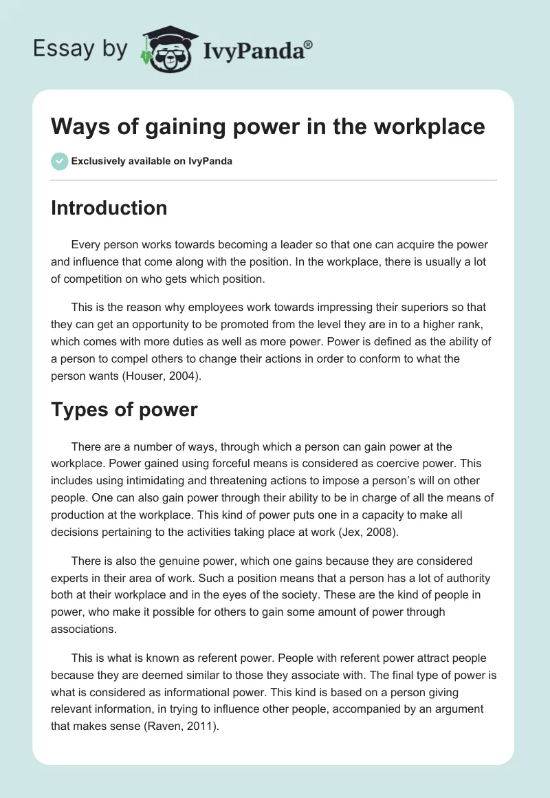 Ways of gaining power in the workplace. Page 1