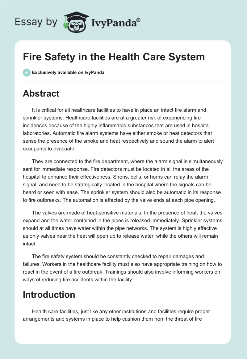 Fire Safety in the Health Care System. Page 1