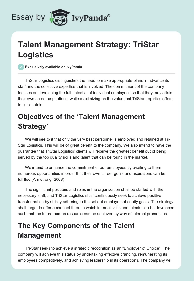 Talent Management Strategy: TriStar Logistics. Page 1