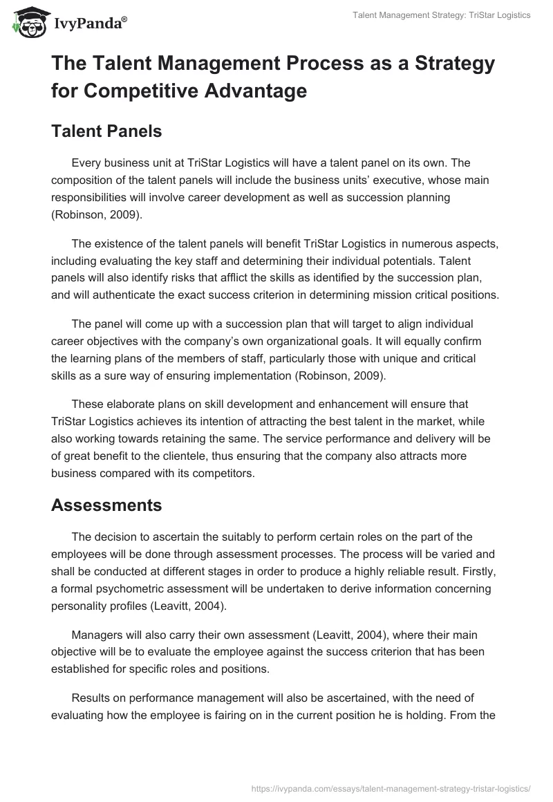 Talent Management Strategy: TriStar Logistics. Page 3