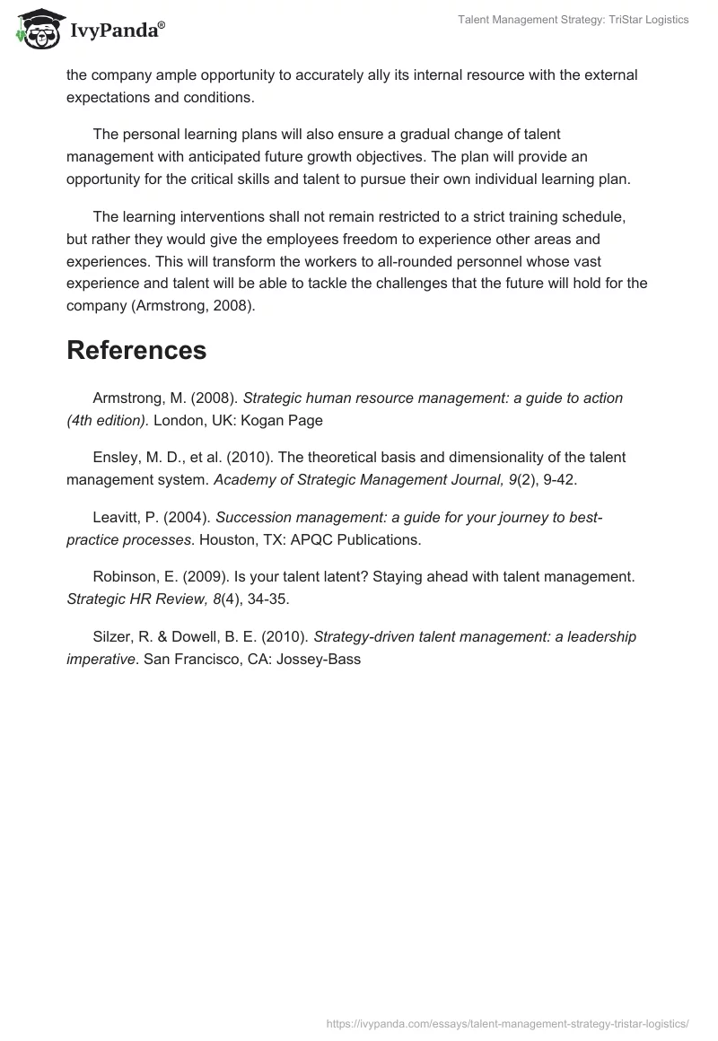 Talent Management Strategy: TriStar Logistics. Page 5