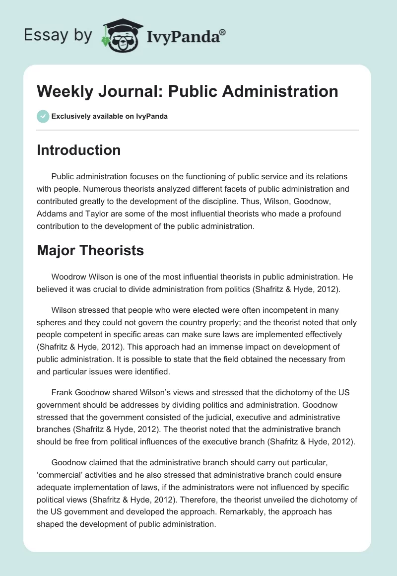 Weekly Journal: Public Administration. Page 1
