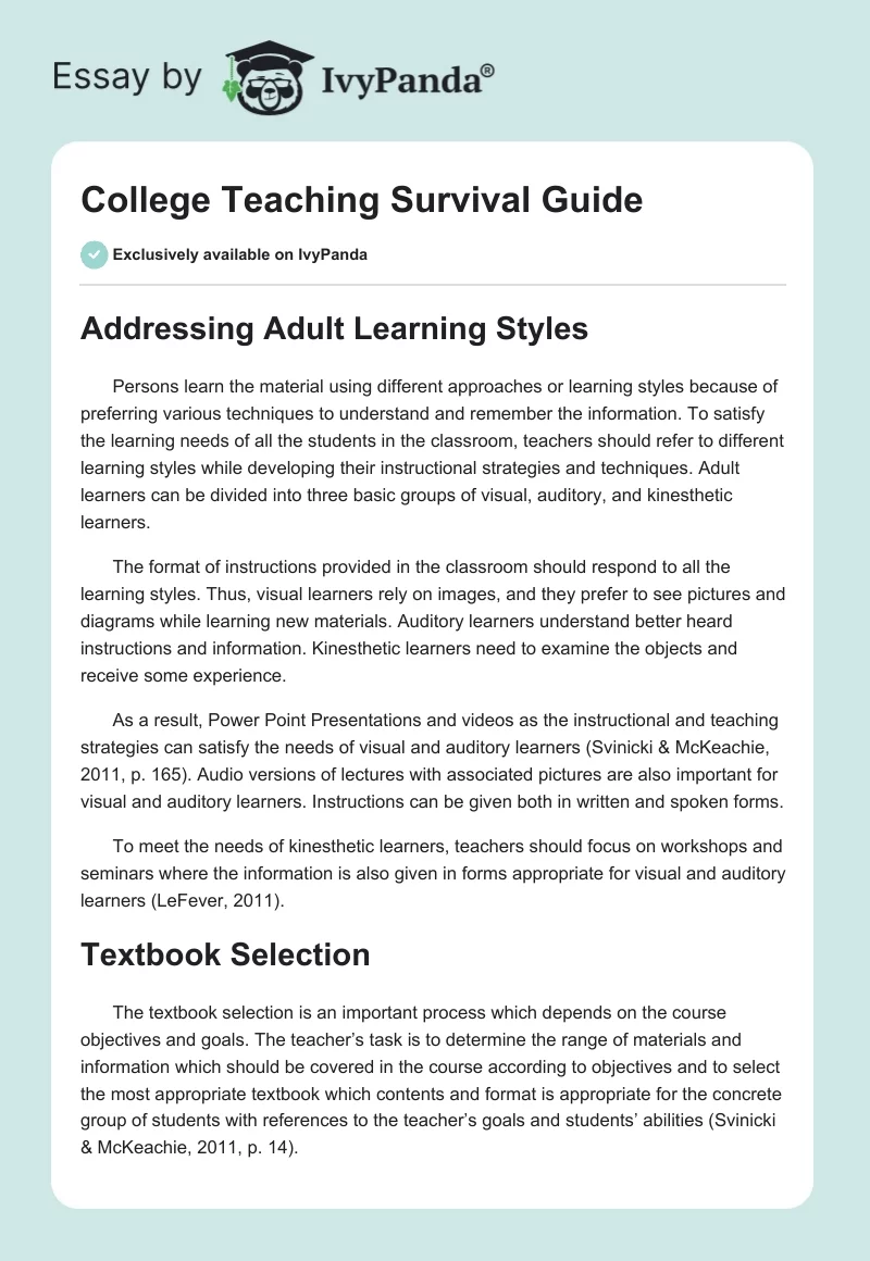 College Teaching Survival Guide. Page 1