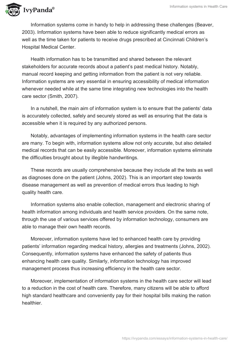 Information systems in Health Care. Page 2