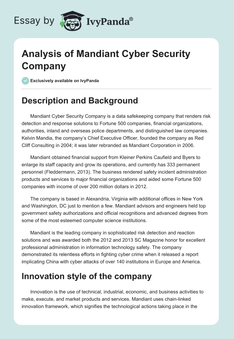 Analysis of Mandiant Cyber Security Company. Page 1