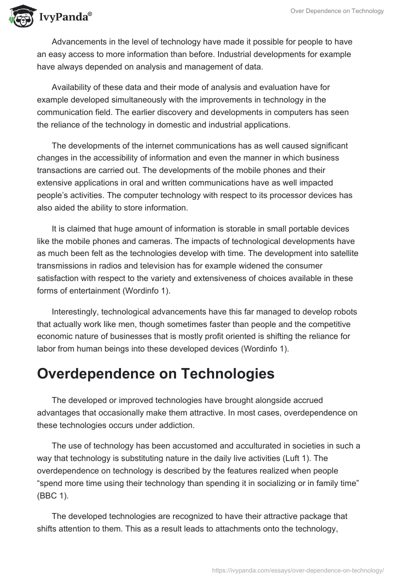Over Dependence on Technology. Page 2