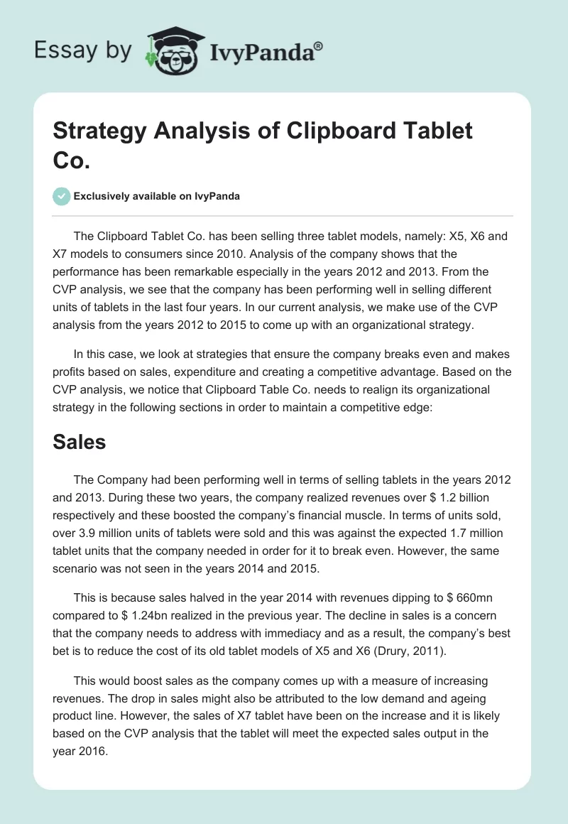 Strategy Analysis of Clipboard Tablet Co.. Page 1