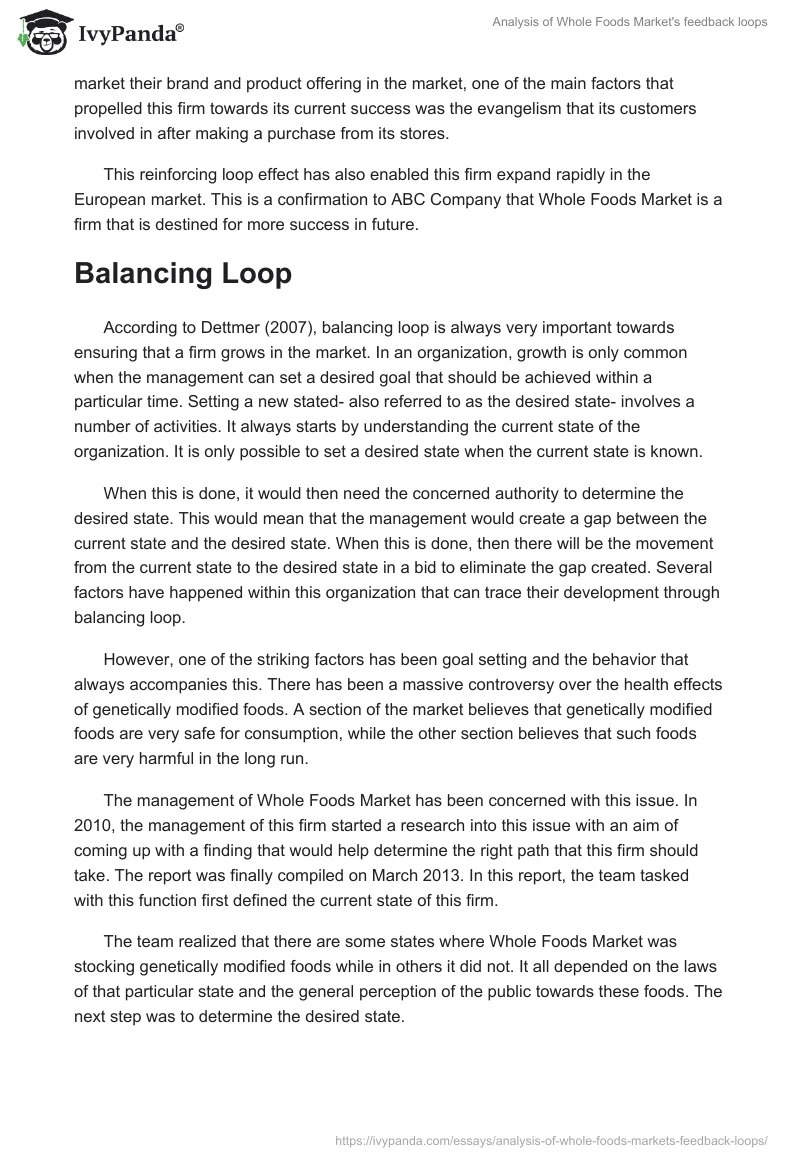 Analysis of Whole Foods Market's feedback loops. Page 3