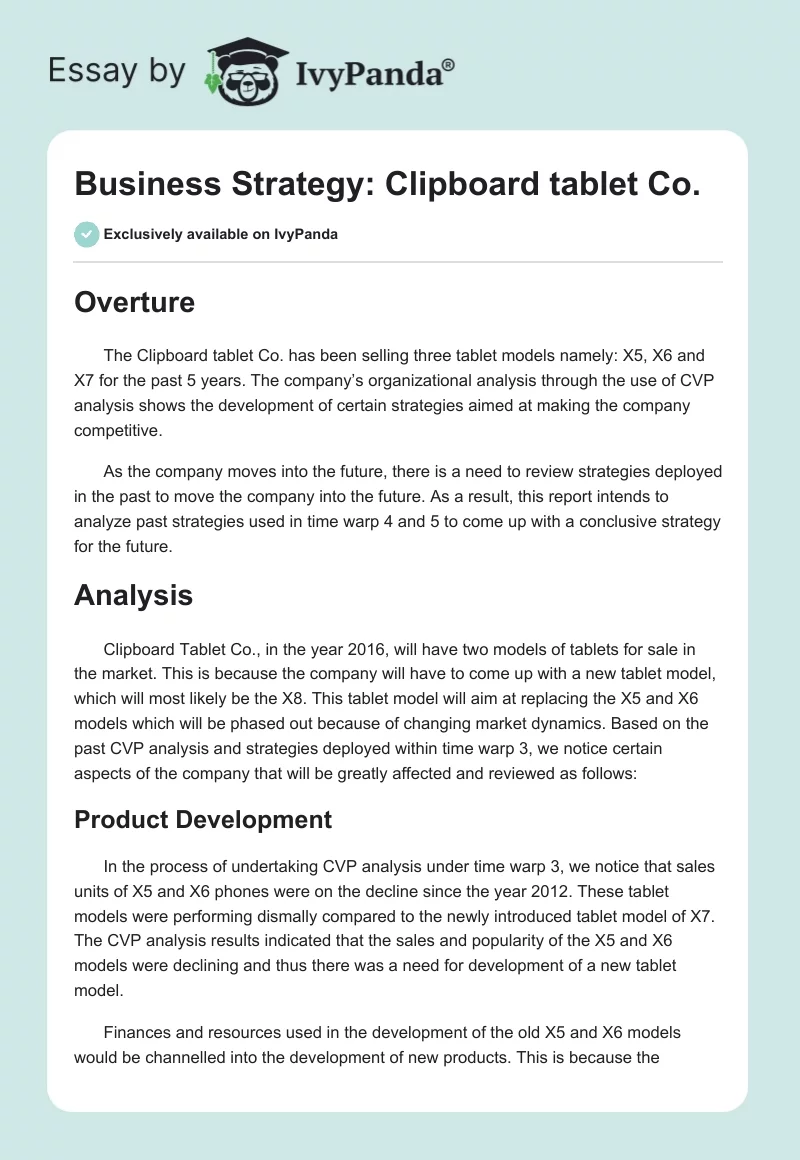 Business Strategy: Clipboard Tablet Co.. Page 1