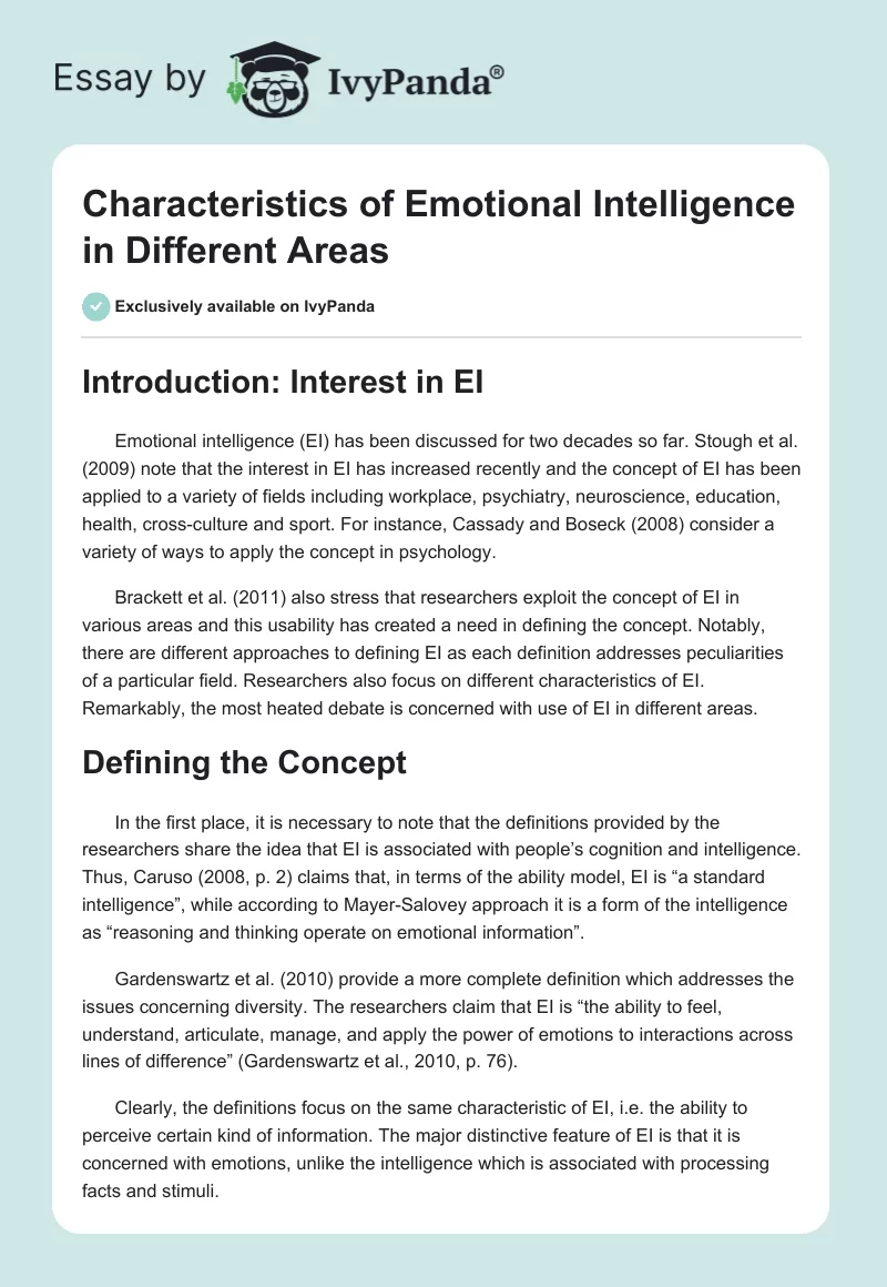 Characteristics of Emotional Intelligence in Different Areas. Page 1