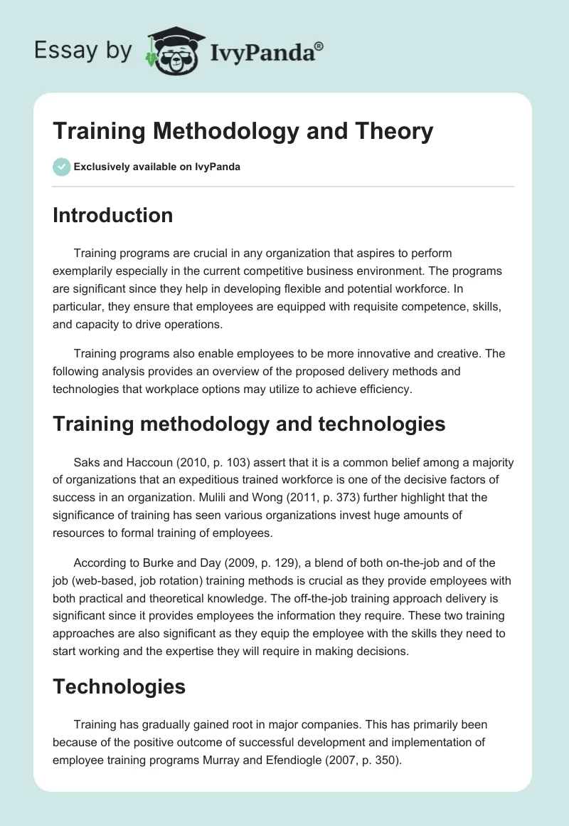 Training Methodology and Theory. Page 1