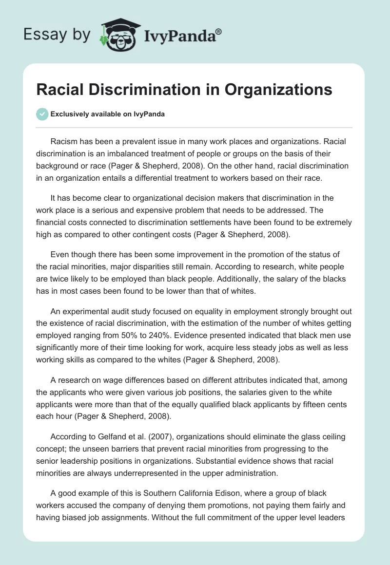 Racial Discrimination in Organizations. Page 1