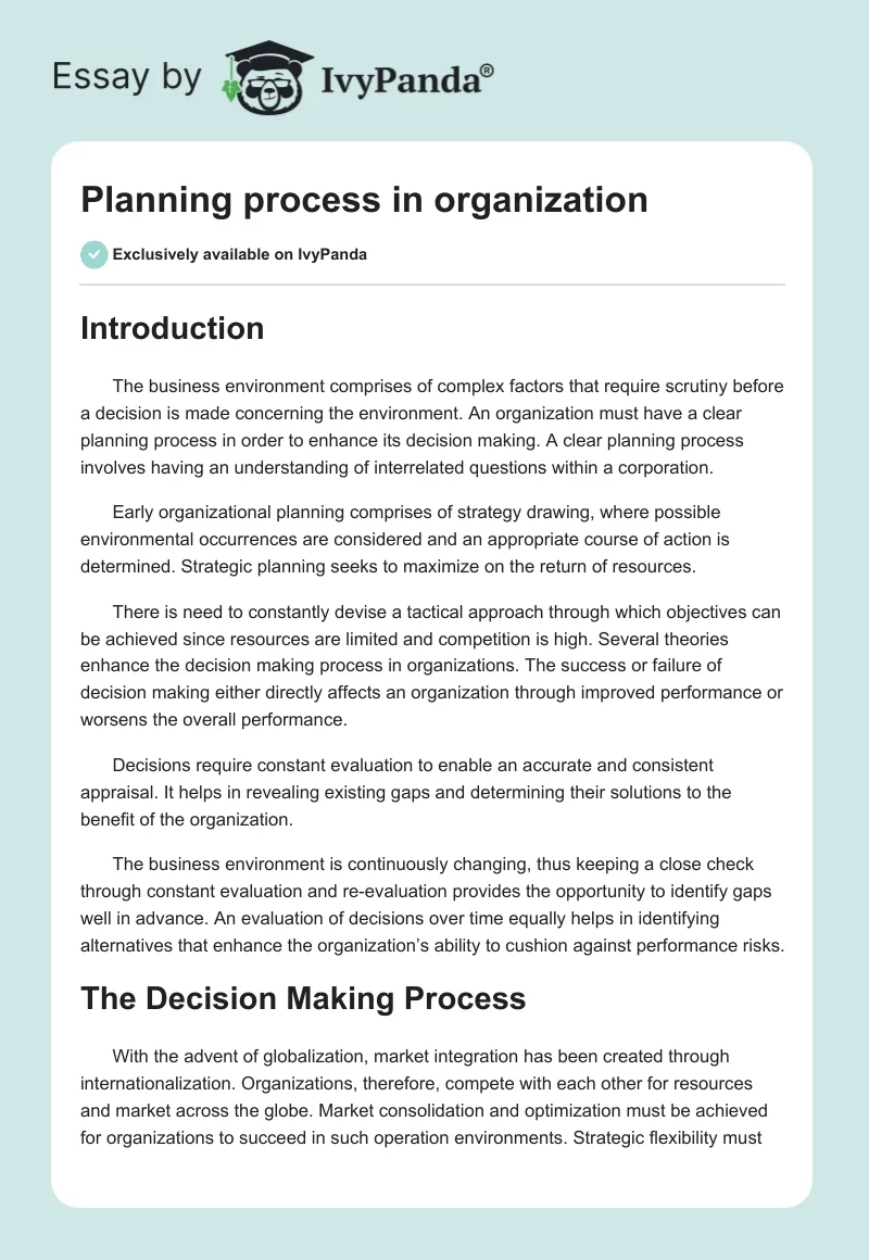 Planning process in organization. Page 1