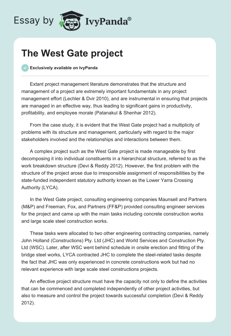 The West Gate project. Page 1