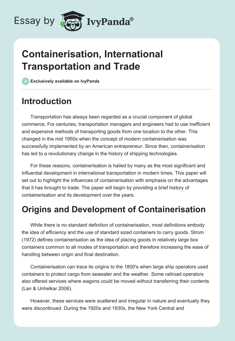 Containerisation, International Transportation and Trade. Page 1