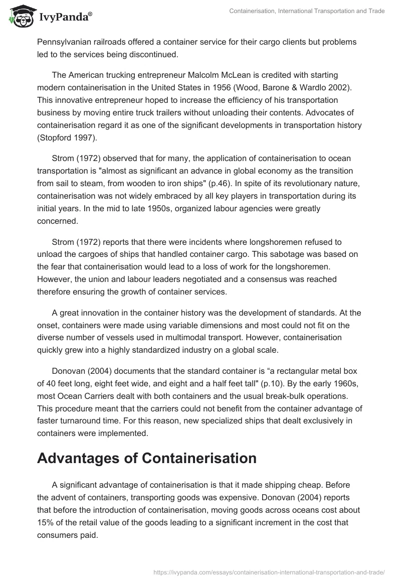 Containerisation, International Transportation and Trade. Page 2