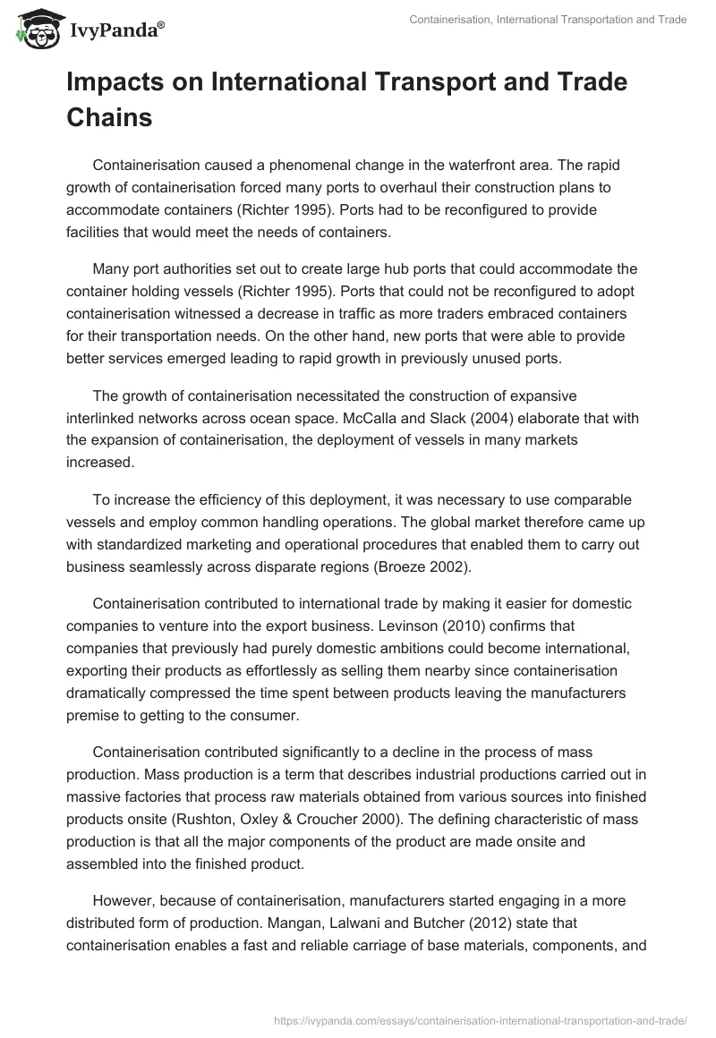 Containerisation, International Transportation and Trade. Page 5