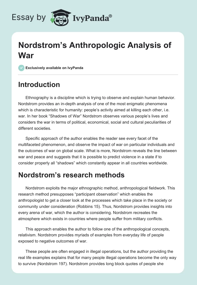 Nordstrom’s Anthropologic Analysis of War. Page 1